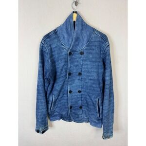 Diesel Men Indigo Blue Double Breasted Shawl Collar Cotton Cardigan Sweatshirt L